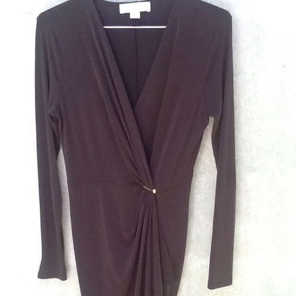 Michael Kors Dresses & Skirts - MICHAEL KORS Brown Ruched Faux Wrap Dress